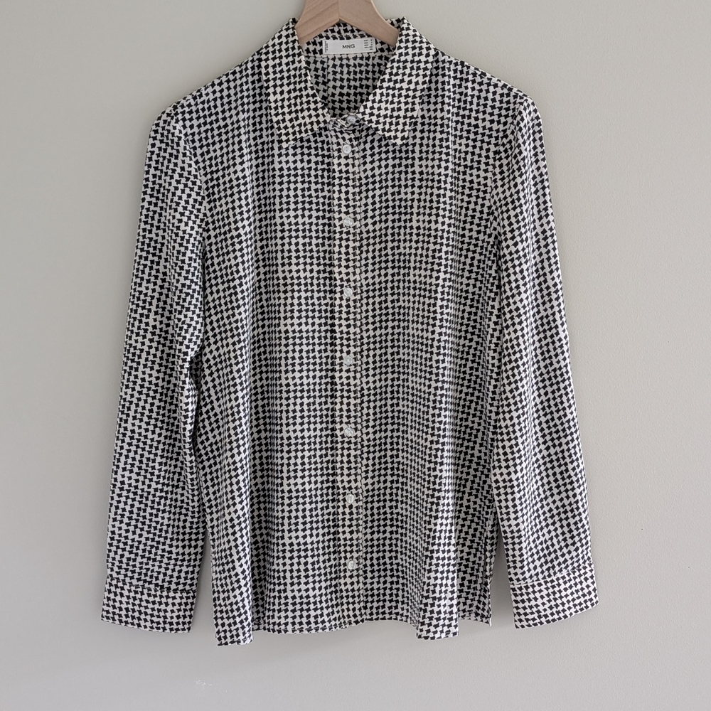 Mango Black and White Button Down Shirt